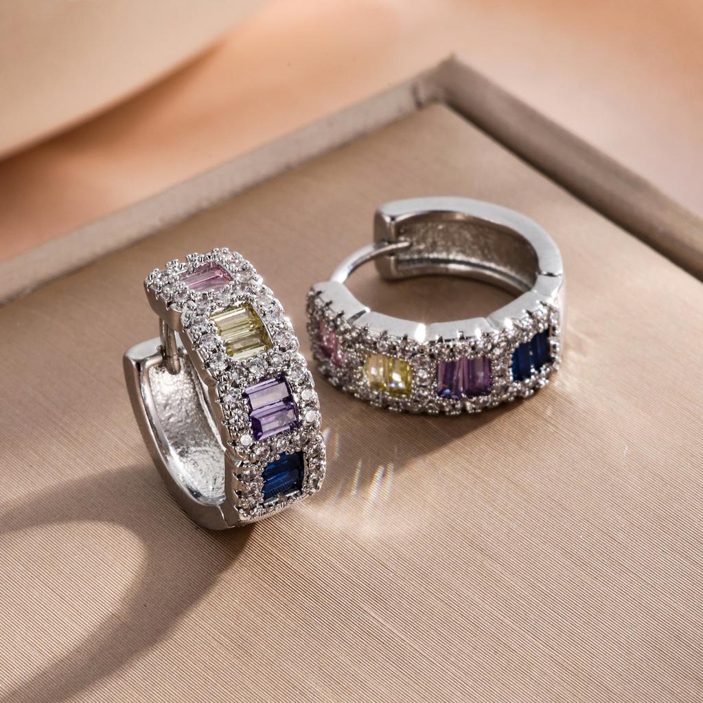 ZAKOL Korean Fashion Hoop Earring Inlaid Shiny Square Crystal Zircon Ear Accessories Party Zircon for Women