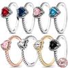 925 Sterling Silver Crystal Heart-shaped Ring, Luxurious, Sparkling, Multi-color, Charming Jewelry, Holiday Gift 2025