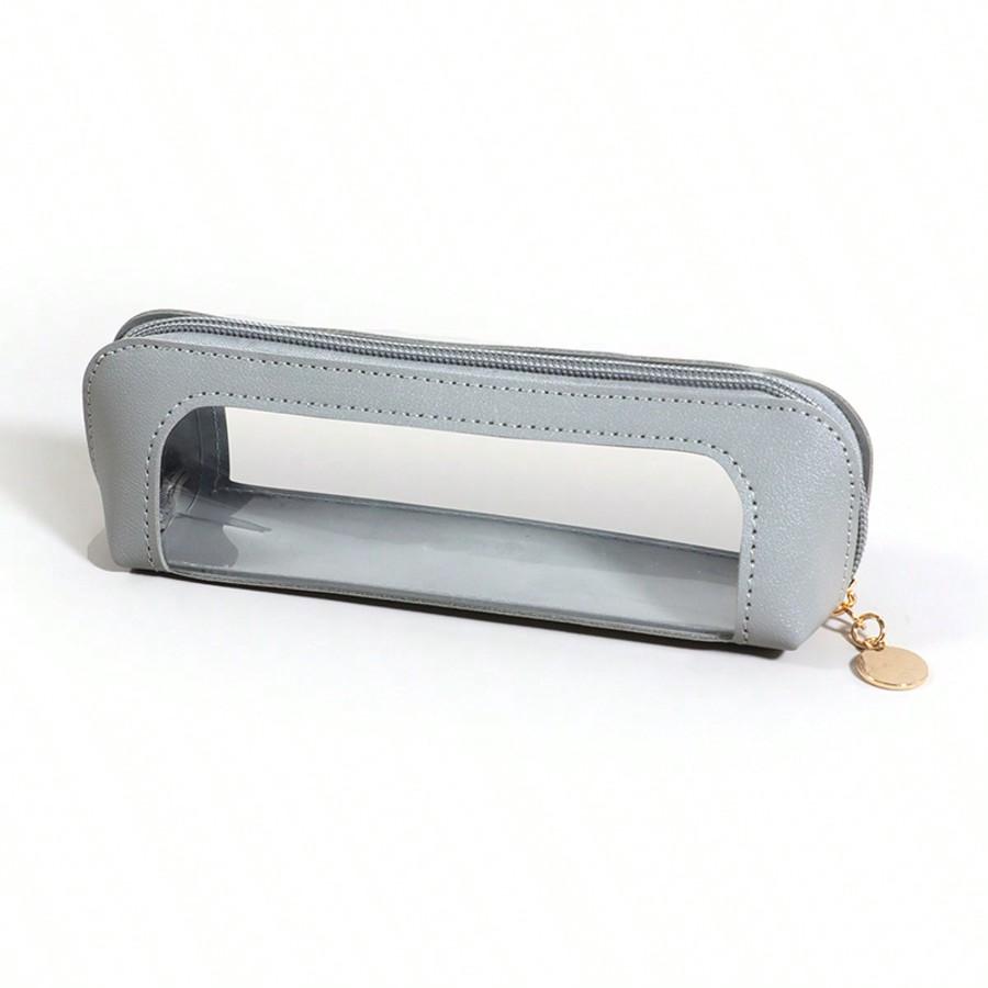 1 шт. Элегантная ПВХ Портативная Дорожная Косметичка с Прозрачным Окном - Органайзер для Косметических Карандашей и Кистей, Чехол для Хранения Средств по Уходу за Кожей на Молнии