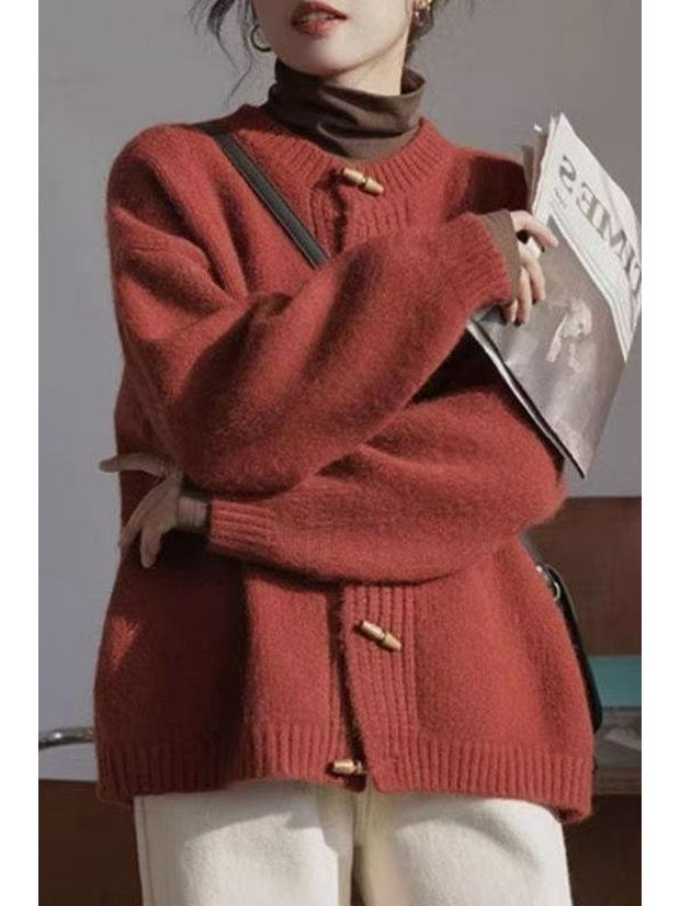 Женский вязаный кардиган в ретро-стиле с пуговицами-тогглами - Корейский стиль, Осень/Зима