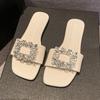 Fashion Slippers for Women In Summer Wear New Rhinestone Square Buckle Flat Flip-flops Fairy Style Beach Sandals and Slippers