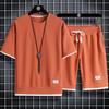 Summer Men's Waffle Sets Casual T-Shirt and Shorts Set Male Sports Suit Solid Color Tracksuit Loose Suits Size