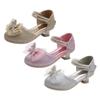 Kids Girls Glitter Hollow High Heeled Shoes Elegant Bow Princess Shoes