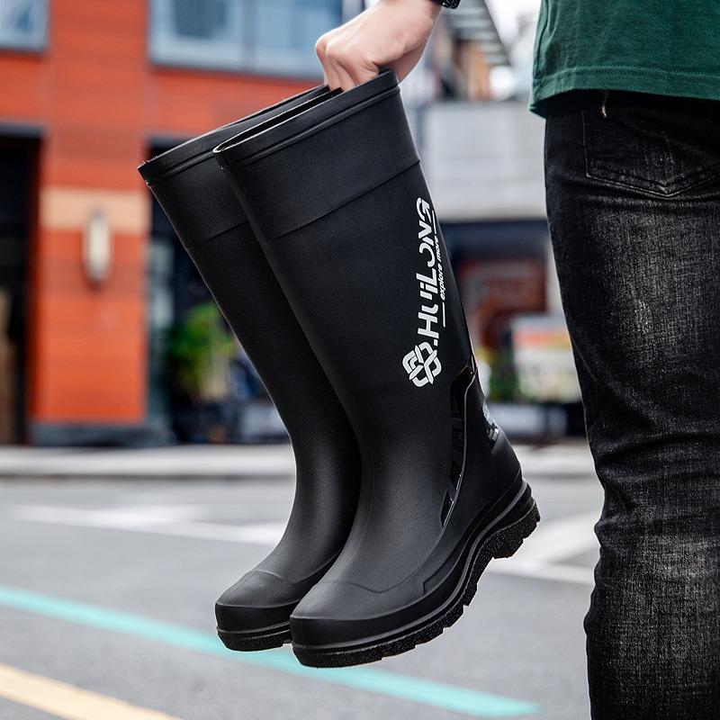 New Tall Men's Water Boots, Velvet Warm Rain Boots, Fishing Sea Waterproof Rain Shoes, Kitchen Long Water Shoes