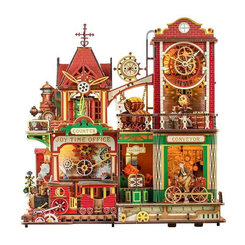 Jiate DIY Joy Time Post Office Mechanical Assembly Model Large Handmade Building Cabin Educational Toy Gift