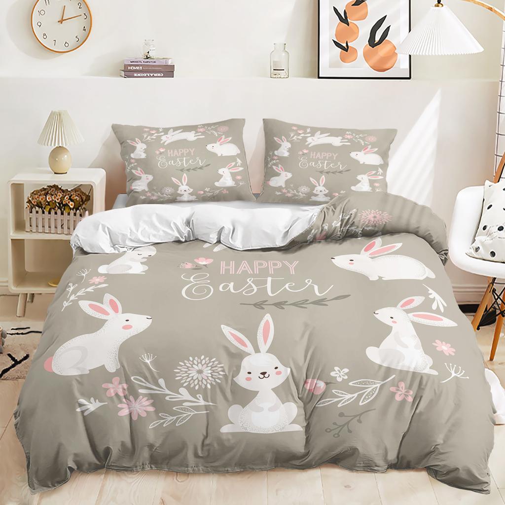 3D Printed Rabbit Bedding Set Cute Animal Down Duvet Cover Pillowcase 2/3 Pieces AU/EU/DE Full Size Soft Home Textile Easter Quilt Cover