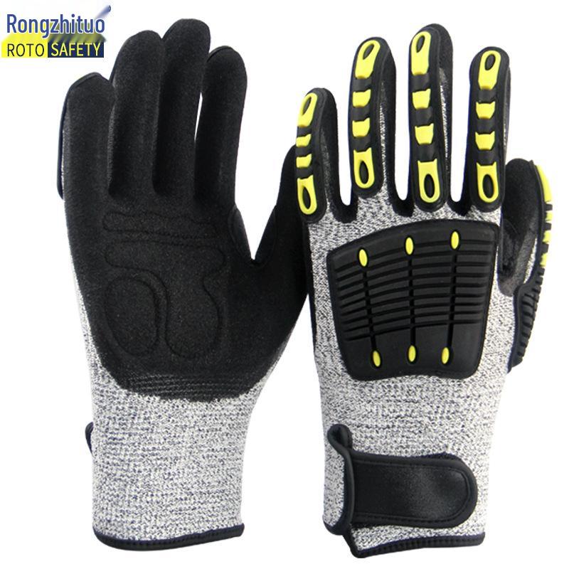 Level 5 Cut-Resistant TPR Anti-Impact Gloves: Non-Slip, Wear & Puncture Resistant for Petroleum, Mining, Heavy Industry.