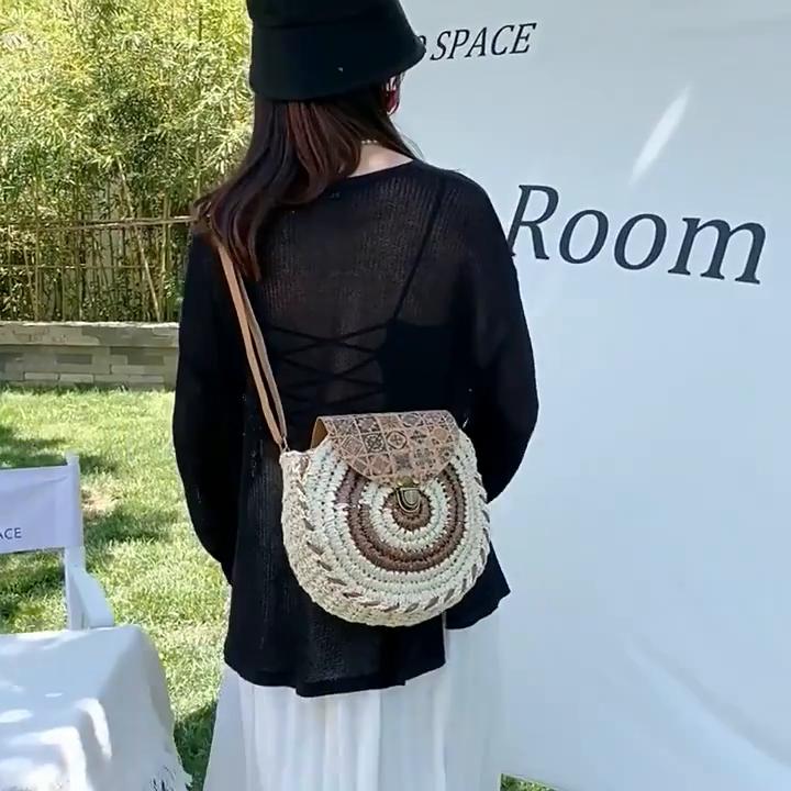YOUHUAGUO Круглая соломенная сумка, женская тканая пляжная сумка через плечо, женская сумка из ротанга ручной работы на плечо, маленькая сумка в богемном дизайне