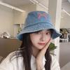 Ins Korea Dongdaemun импортировала красивую вышитую шляпу-ведро с бантом для женщин, солнцезащитный козырек от солнца, джинсовую шляпу для бассейна