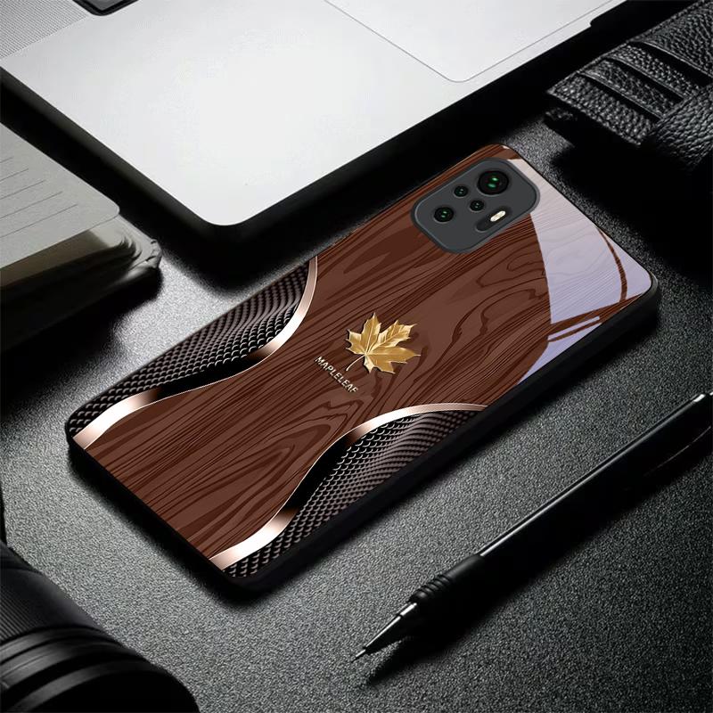 Чехол для телефона из дерева кленового листа, металла и черного стекла для Redmi Note 13 Pro+ 14 Pro 8 9 9S 12S 10 Pro 11 12 A3 12 13 K60 Ultra 14C