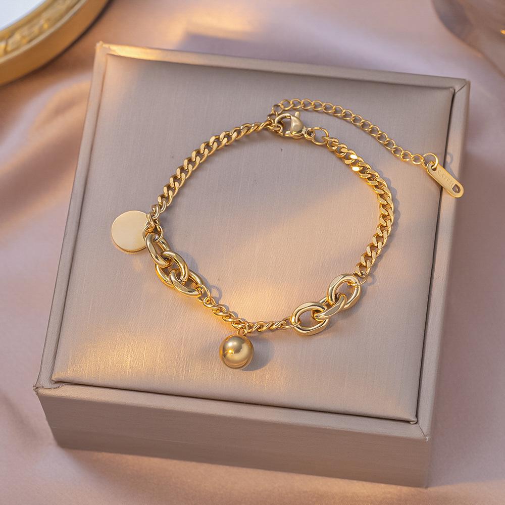 Elegant 18K Gold Titanium Steel Bracelets: European & American Fashion, Non-fading, Women's Versatile Personality Hand Jewelry