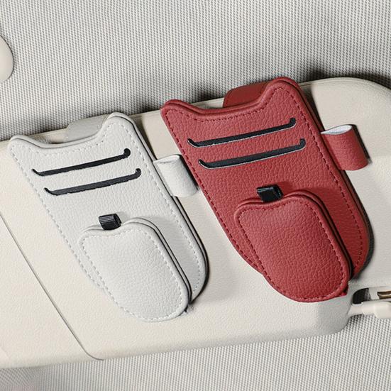 Универсальный зажим для козырька, многофункциональный автомобильный органайзер для солнцезащитных очков, магнитный держатель из искусственной кожи для большинства транспортных средств