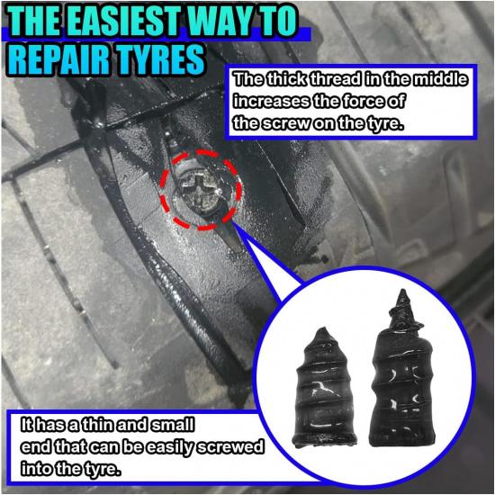 Tire Repair Nails, Car Rubber Fast Puncture Repair Screw Tires Plug Kit, Self-Service Spiral Vacuum Tire Mending Nail Tools Fit Vehicle, Truck,