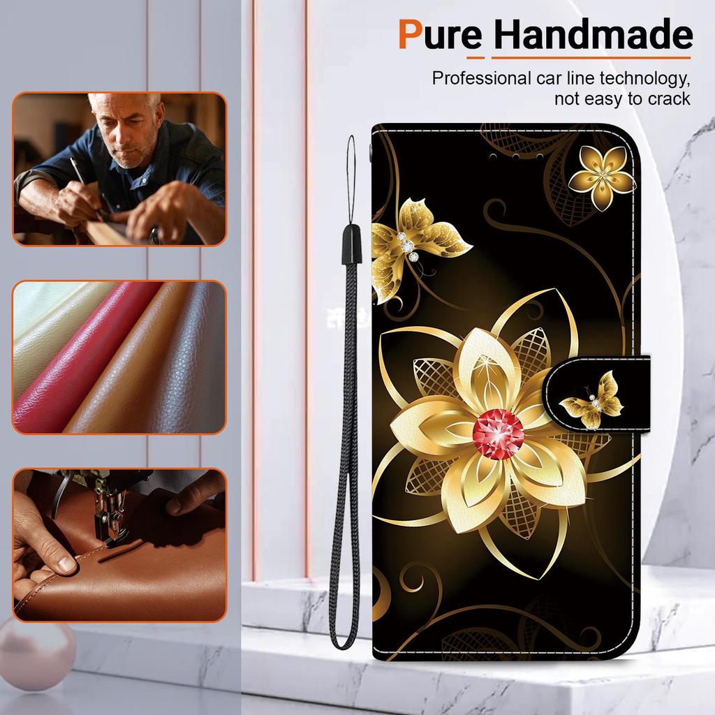 3D Абстрактное искусство Живопись Цветы Животные Кожаный телефон Кошелек Чехол-книжка Подставка для iPhone 15 Pro Samsung A16 Redmi Note 14 Магнитный слот для карт Флип-чехол