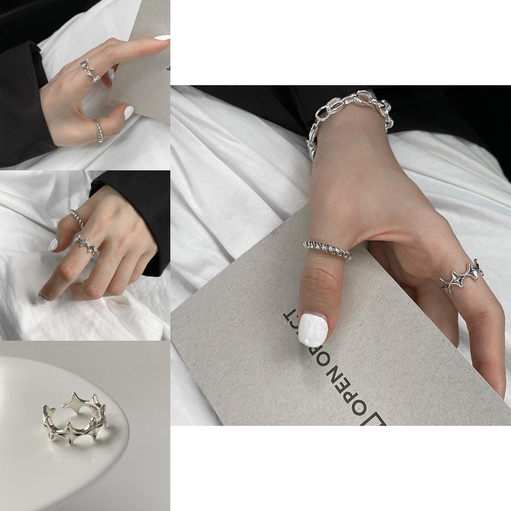 Vintage Twisted Geometric Open Adjustable Star Ring For Women In 925 Silver Quality