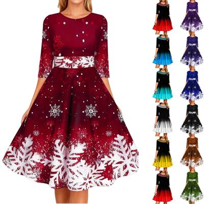 Женское модное и персонализированное платье с принтом «Снежинка», с рукавом средней длины и приталенное