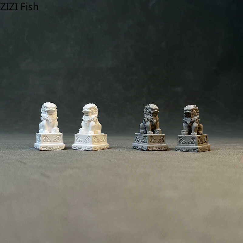 Китайский Каменный Лев Гипсовая Статуя Настольное Украшение Креативный Фэн-шуй Ландшафтные Украшения Скульптура Эстетичный Декор Комнаты