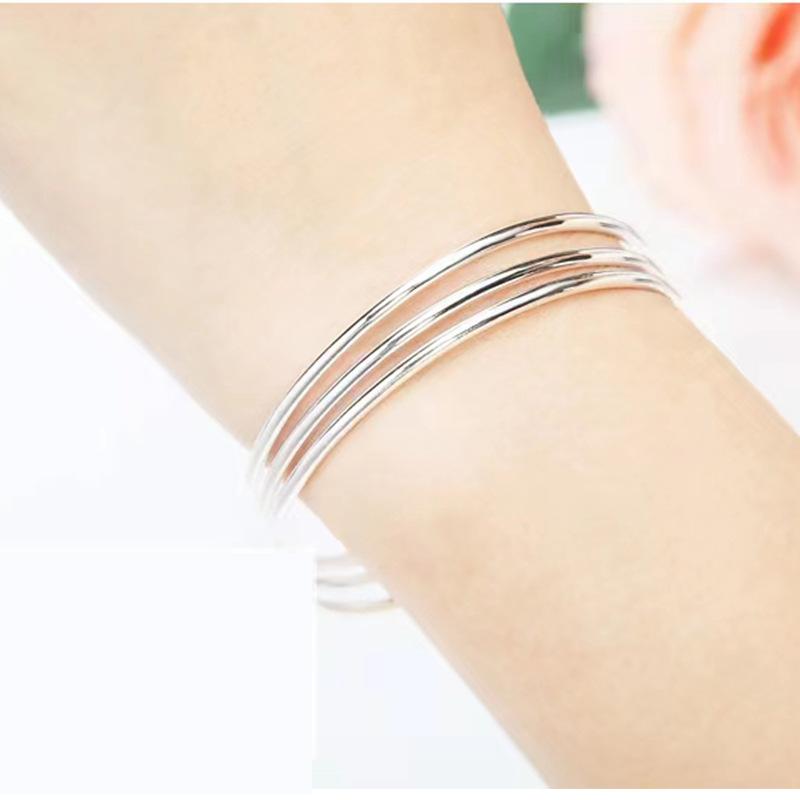 Женский браслет из стерлингового серебра S999 с тремя кольцами и несколькими петлями, серебряный браслет с гладким лицом, модный простой закрытый серебряный браслет