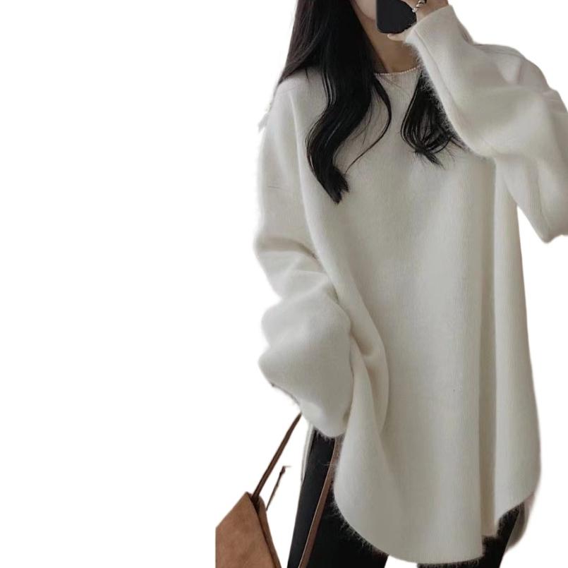 IHUASU Wool Pullover Jumper Women's Autumn and Winter Outer Wear In The Long Section of Lazy Open Knit Sweater
