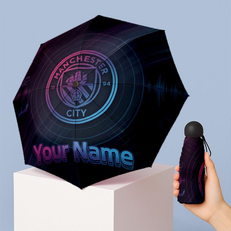 Manchester City Manual Five Fold 8 Rib Umbrella Support Custom Text, Lightweight Travel Umbrella