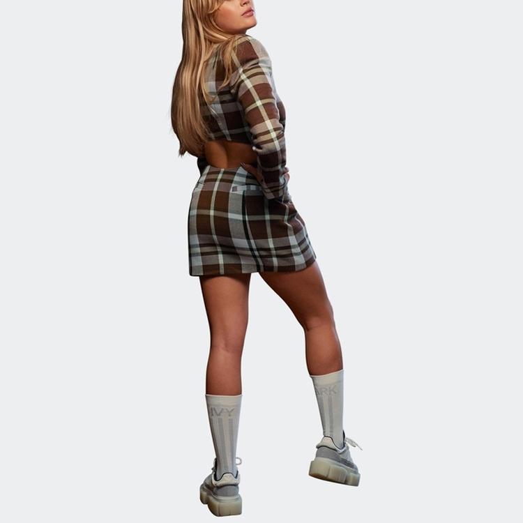 adidas Оригинальный костюм Ivy Park с юбкой в клетку женские костюмы серый HG2366