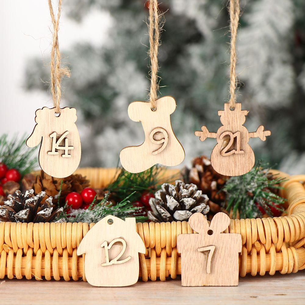 24 Number Label Christmas Advent Calendar Wooden Pendant Countdown Hanging Tags DIY Gift Bags Decor Biscuit Package