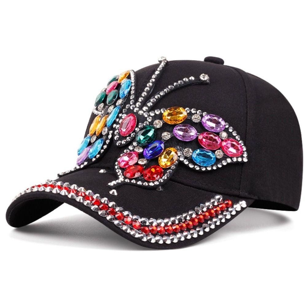 Adjustable Baseball Cap Butterfly Diamond Sun Protection Cap Versatile Denim Cap  Unisex