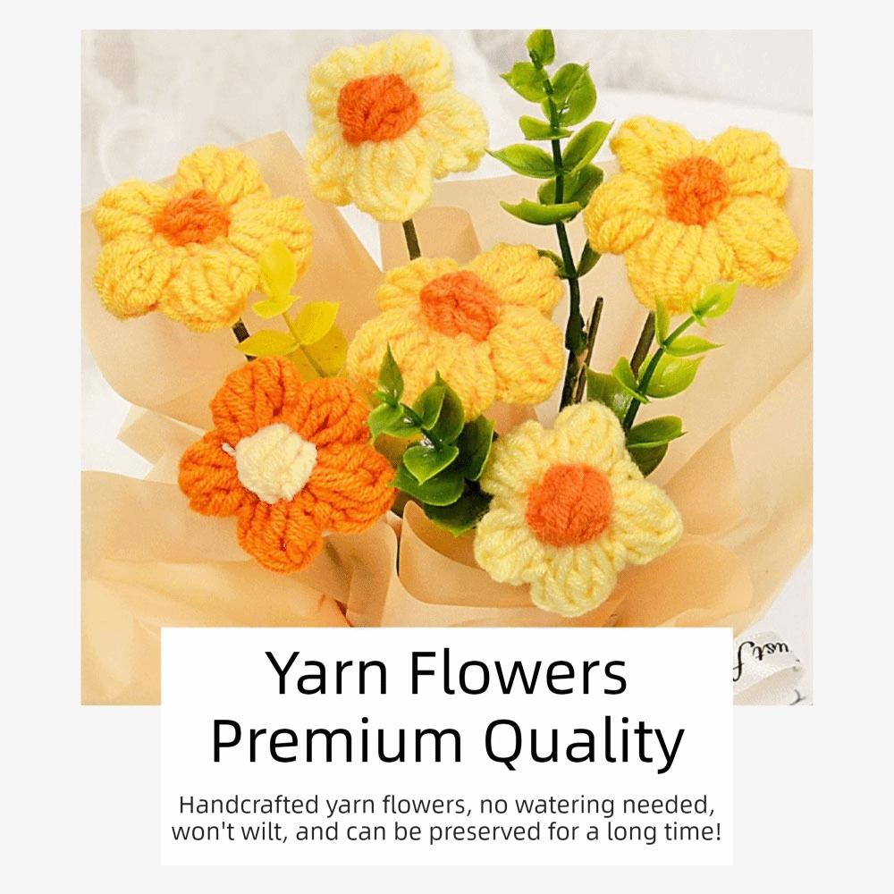 Finished Crochet Flowers Bouquet Cream Puffs Flower Handmade Artificial Flowers Decor Knitted Flower Bouquet