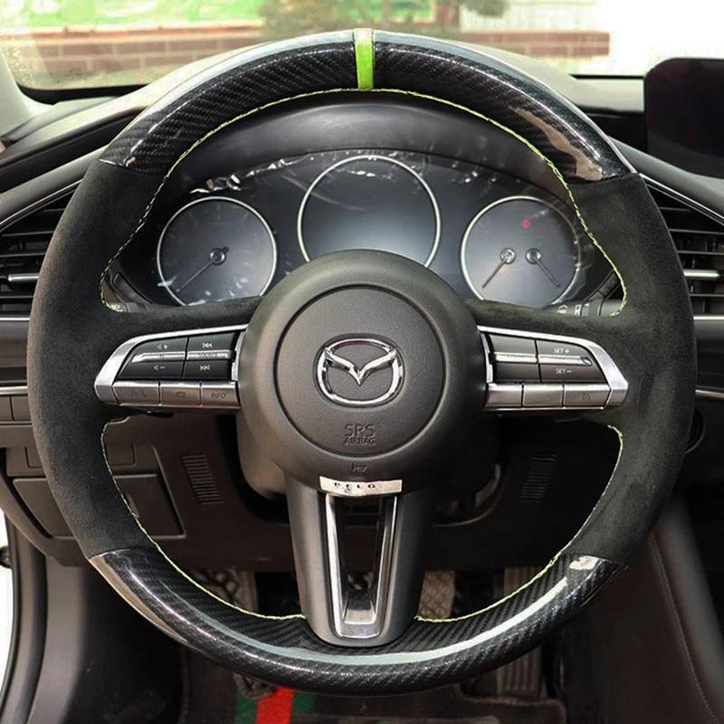 bpzsw1 Hand-Stitched Non-slip black genuine Leather Car Steering Wheel Cover For Mazda CX-30 CX30 2020-2023 Mazda 3 Axela 2020-2022