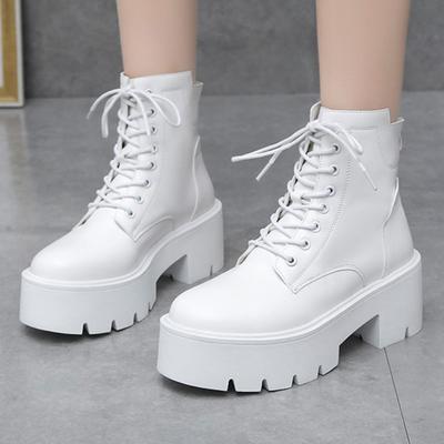 Осенне-зимние новые кожаные ботинки средней длины, женские новые белые ботинки на мягкой подошве, женские ботинки на толстой подошве со шнуровкой