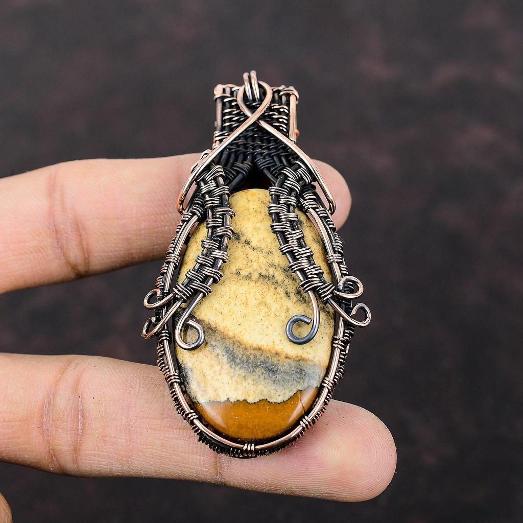 Picture Jasper Pendant Copper Wire Wrapped Pendant Gemstone Pendant Copper Wire Wrap Jewelry Latest Design Pendant Handmade Jewelry For Gift