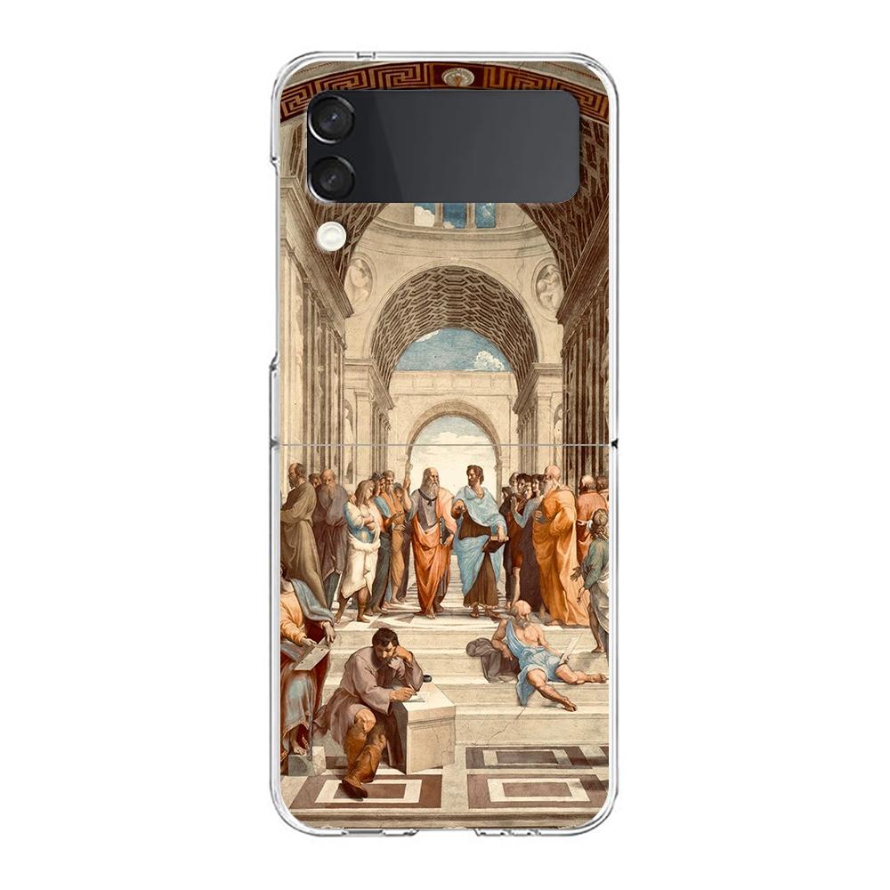 Renaissance art Painting Phone Case For Samsung Galaxy Z Flip 3 4 5 Hard Folding Clear PC Bumper For Samsung Z Flip 6 Cover
