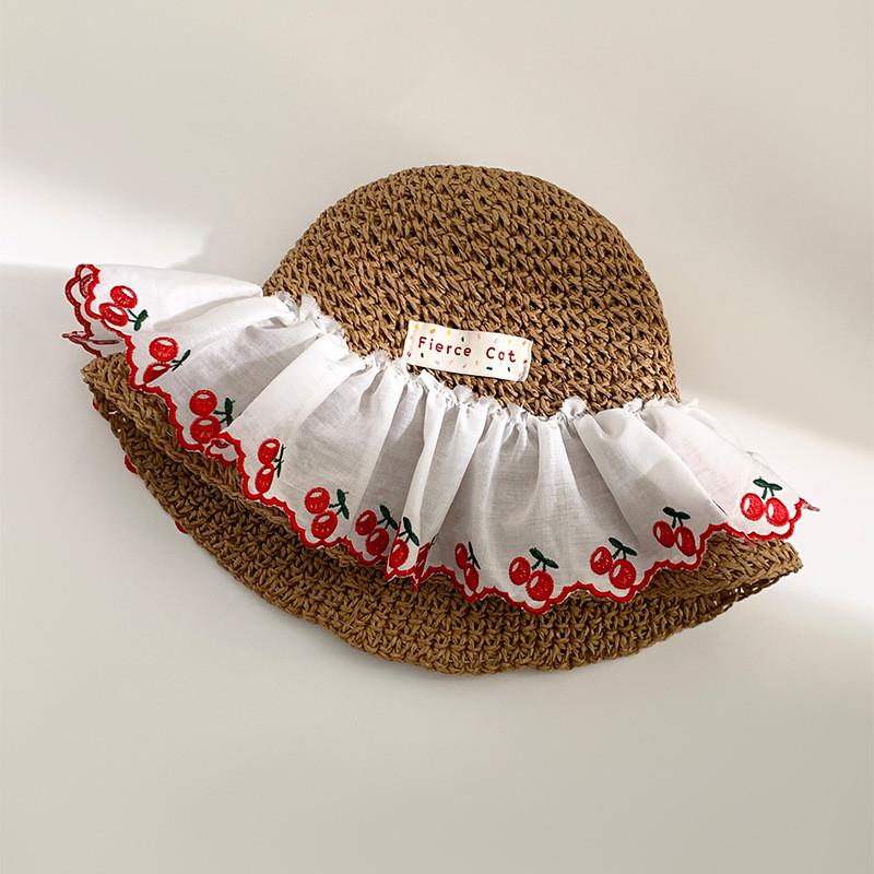 Lace Sun Cherry Hat Women Summer Beach Vacation Large Brim Sun Protection Cap