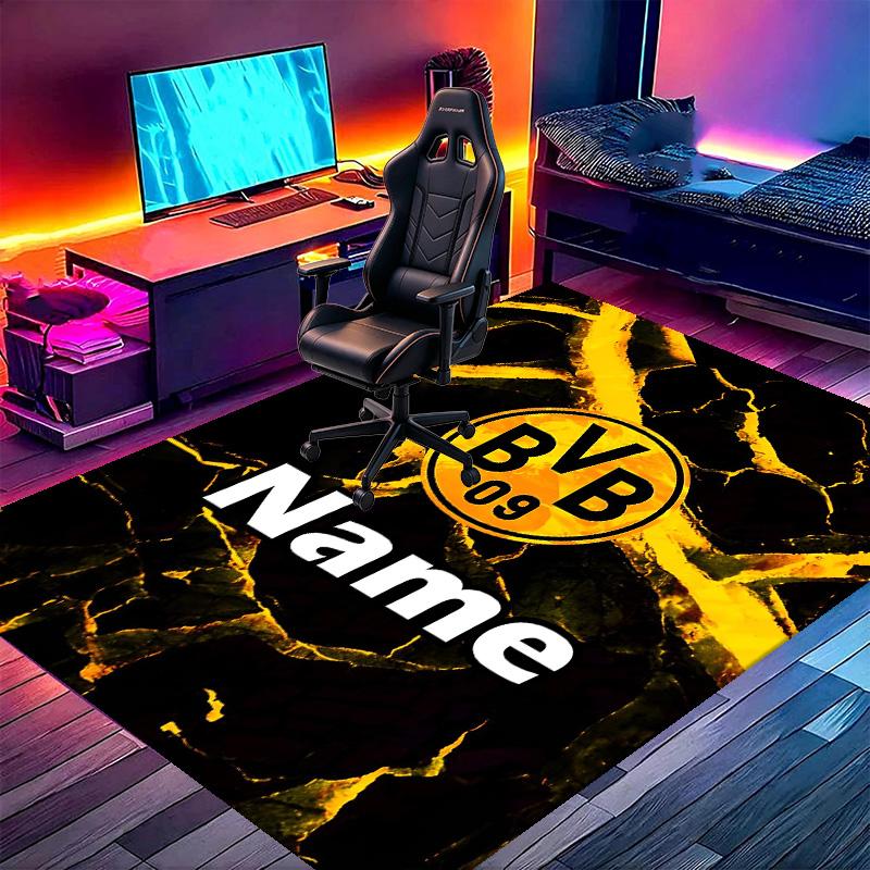 Custom Name Personalized Borussia Dortmund Print Carpet, Versatile Home Decor Rug, for Playroom, Apartment, Balcony, Entryway, Hallway Gift