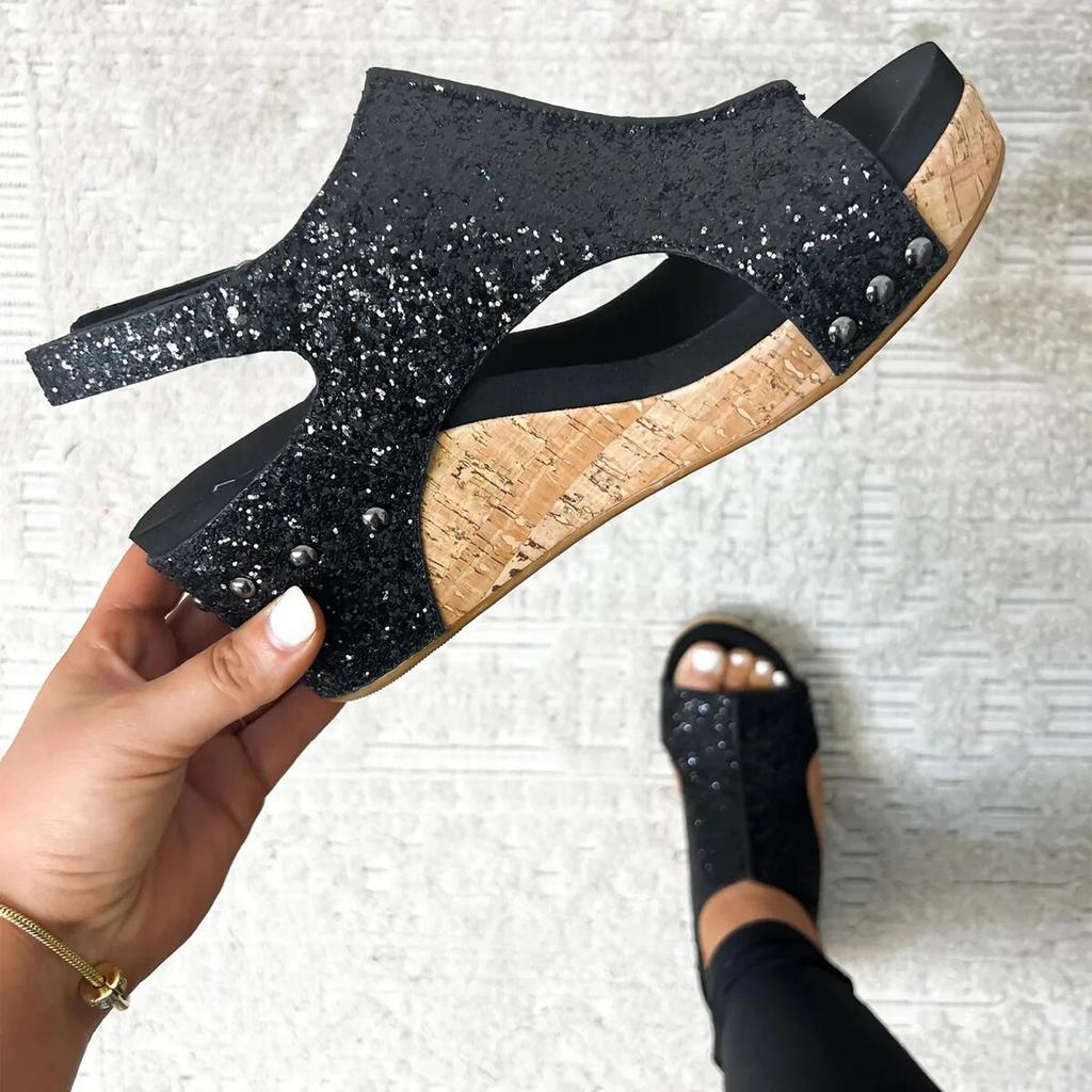 Обувь больших размеров 35–43 для женщин, модные повседневные однотонные летние сандалии на плоской подошве, повседневная одежда с открытым носком и платформой, босоножки на высоком каблуке на танкетке