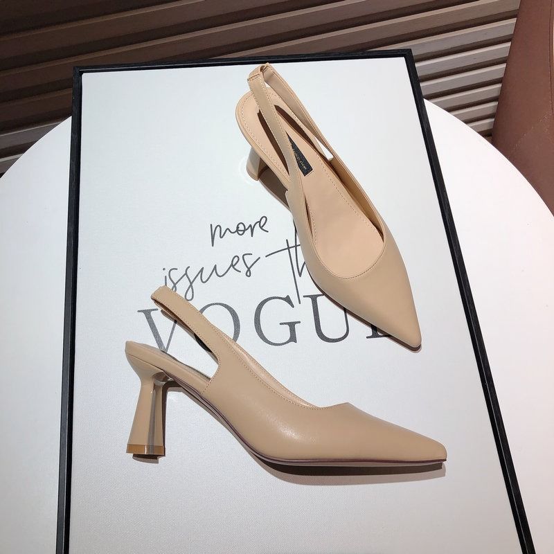 2022Новинка женской обуви, универсальные туфли телесного цвета на высоком французском остроконечном каблуке с ремешком, туфли на массивном каблуке, босоножки с закрытым носком с открытой пяткой