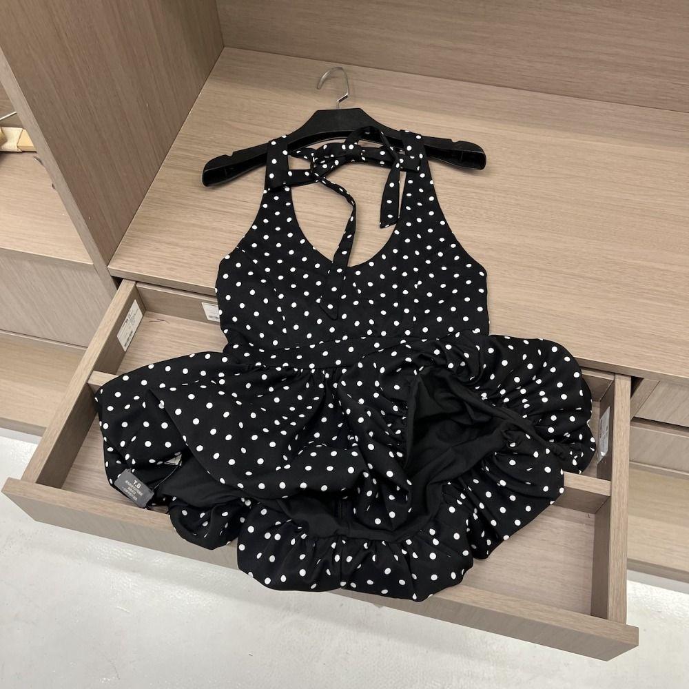 Y2k Halter Ruffle Vest Top Polka Dot Women Camisole Comfortable Sleeveless Crop Top  Female