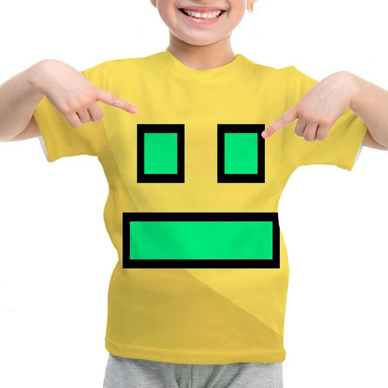 Футболка Game Angry Geometry Dash для мальчиков и девочек с мультяшным принтом 3D, детская летняя повседневная футболка с коротким рукавом, детская одежда