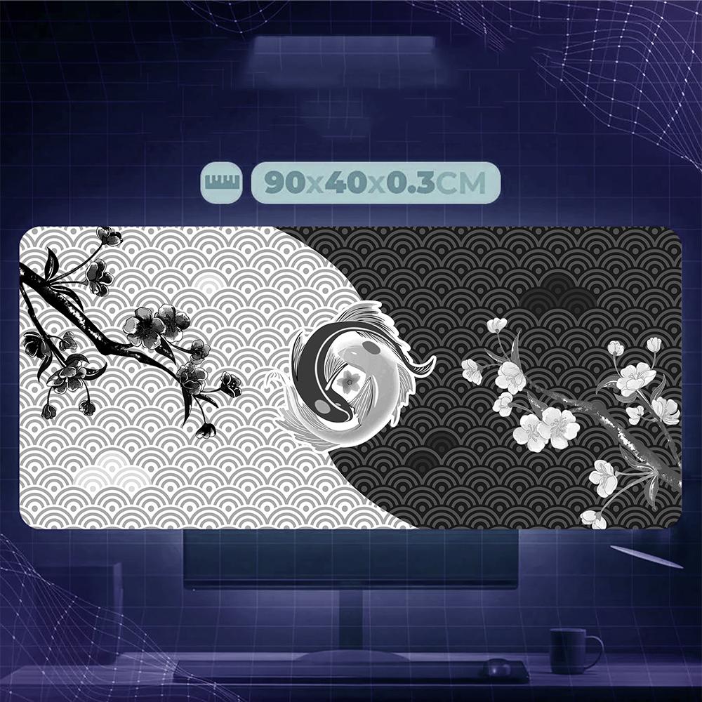 Yin Yang Koi Fish Mouse Pad Large Extended Gaming Desk Mat with Japanese Art Design