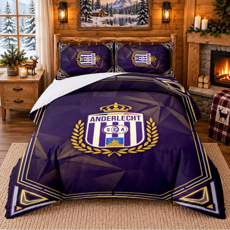 Printed 3Pcs Bedding Set Anderlecht FC Pattern Bed Sheet Pillowcase For Bedroom Decor