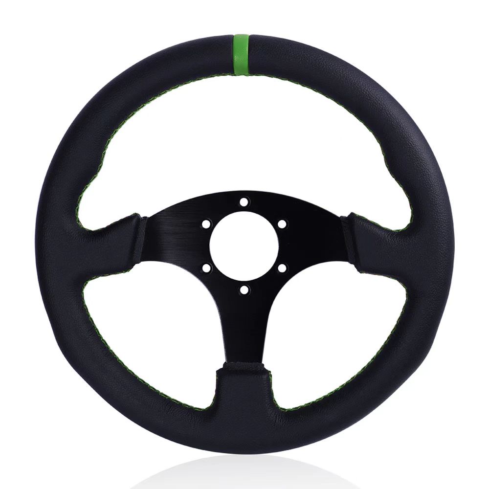 330mm/13Inch Flat Steering Wheel Leather Aluminum Frame Racing Drift Pc Game Steering Wheel Universal