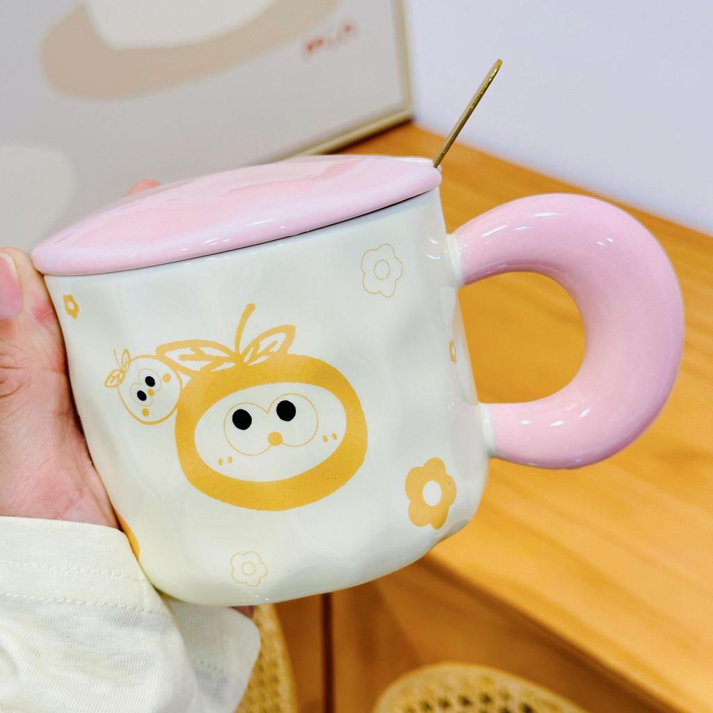 Открывающийся небольшой подарочный набор с крышкой в виде мультяшного кота, милая чашка для воды, набор для дома, керамическая чашка, высокая стоимость, маленькая оранжевая чашка