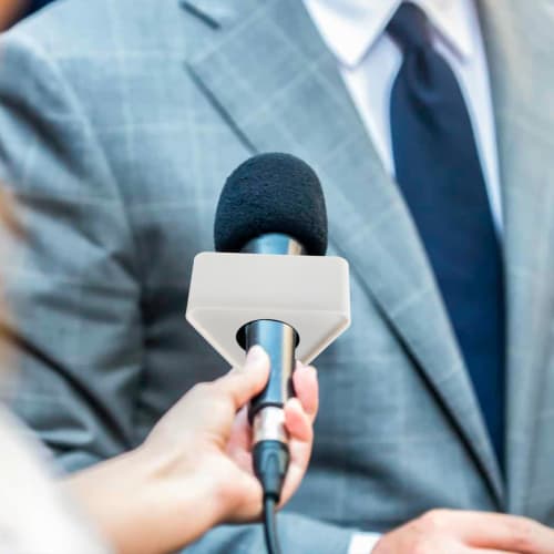 EXCEART Interview Microgo ABS Injection Molded Interview Microphone Station Microphone Flag Advertising Image Enhancement Portable Set of 2 (White Tri