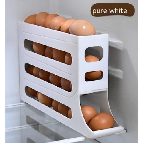 Refrigerator 4-Layer Automatic Egg Roller Sliding Egg Tray Refrigerator Side Door Large Capacity Holder Egg Storage Box Kitchen Gadgets