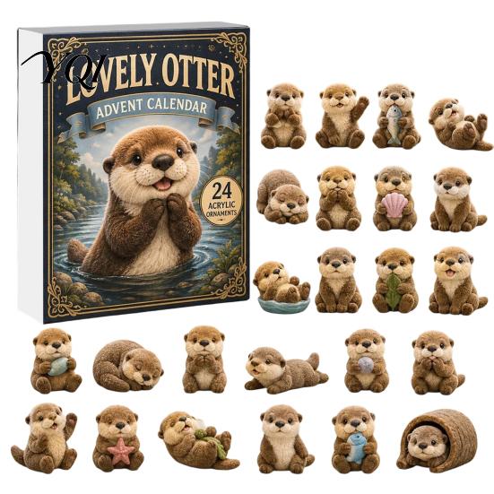 Creative Gift for Friends Otters Advent Calendars 2026, 24 Days 2D Flat Acrylic Ornaments Christmas Winter Holiday Collectibles Countdown Calendar,