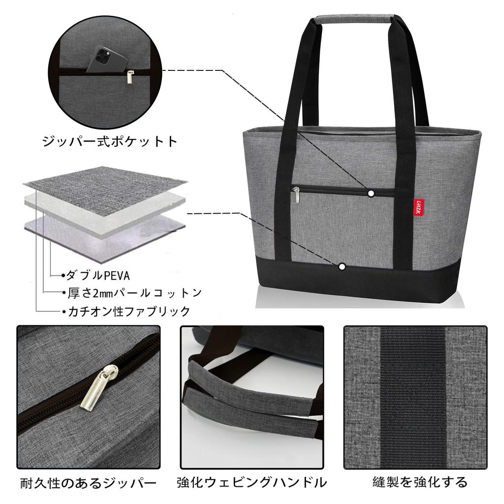 LHZK Insulated Eco Bag, Foldable Tote Bag, Lunch Bag, 28L Large Capacity Shopping Bag, Insulated Cooler Bag, Large Thermal Bag for Outdoor