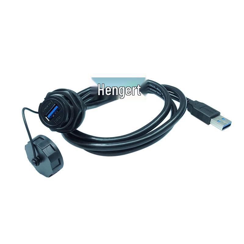 USB 3.0 Male to Female Waterproof Extension Cable with Cap and Panel Mount