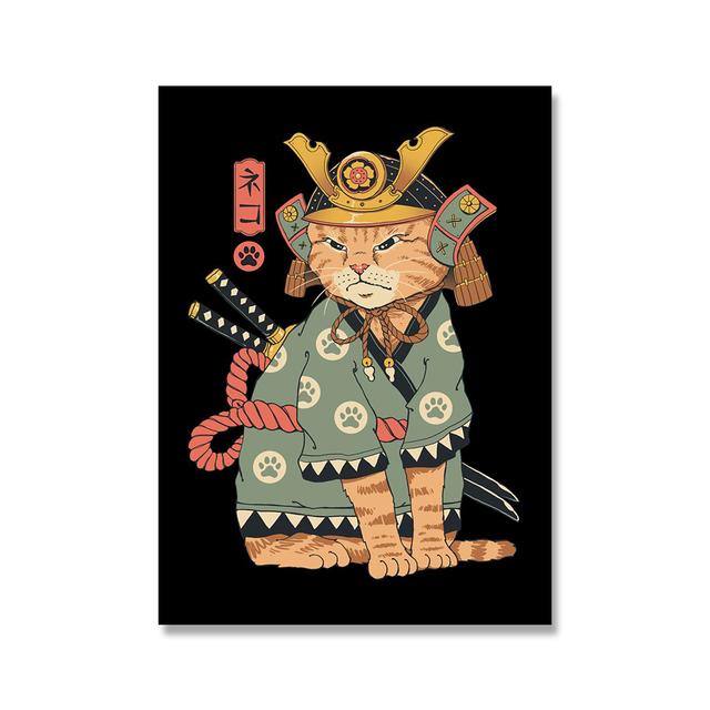 Японский самурайский кот, настенное искусство Неко Рамен, холст, картина, мультяшный постер с животными, фотографии, украшение для дома, ресторана, бара, Куадрос