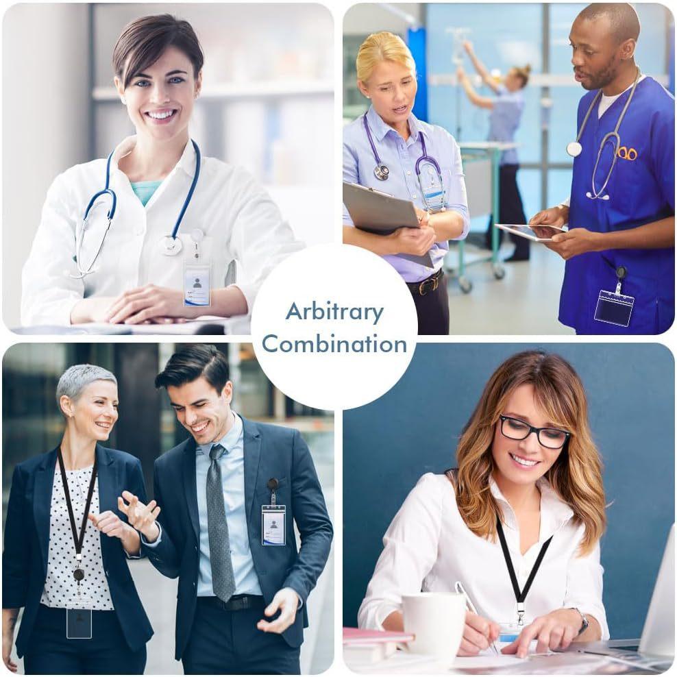 Horizontal and Vertical Waterproof ID Card Holder with Lanyard, Easy Pull Buckle, Retractable Badge Holder