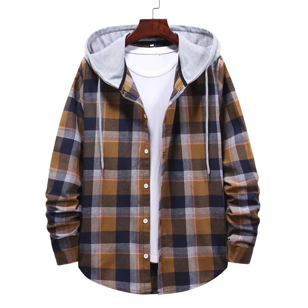Мужская и женская клетчатая рубашка с капюшоном и пуговицами, рубашка с длинными рукавами, куртка, пальто